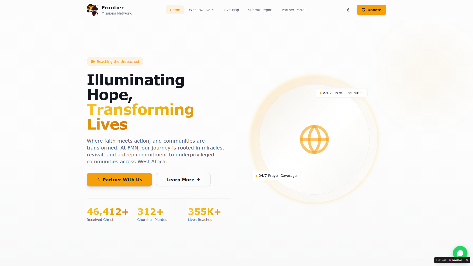 Frontier Missions Network landing page preview